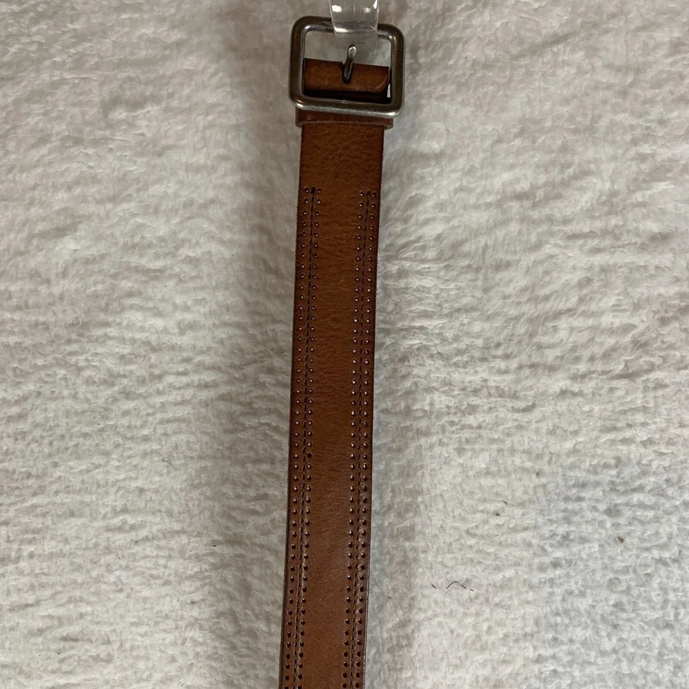 Eddie Bauer Waist Belt Men's Medium‎ Brown Leather Silver Buckle Adjustable 9607